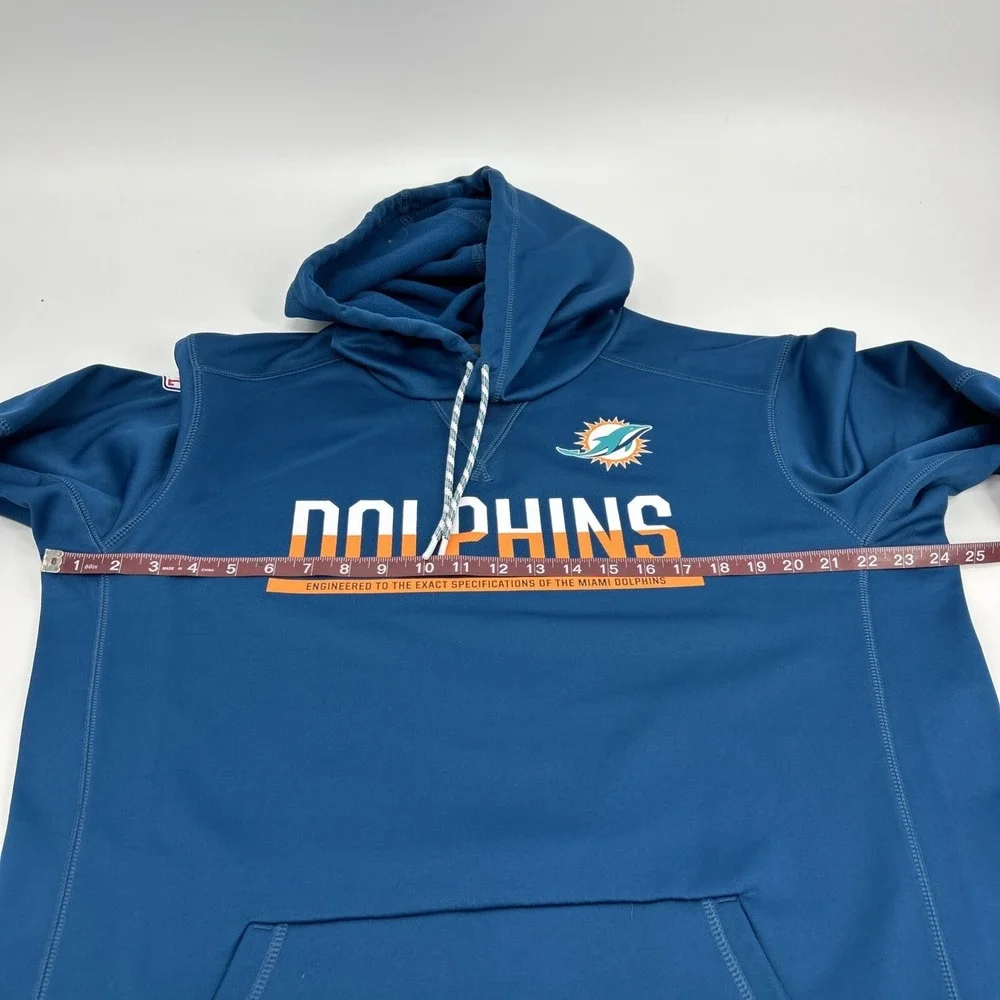 Miami Dolphins Sweatshirt Mens L Marine Blue Nike On Field Therma-Fit Hoodie NFL